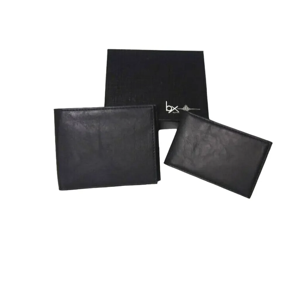 NEW Mens RFID Block BIFOLD WALLET + Removable PASSCASE Buxton Black Faux Leather